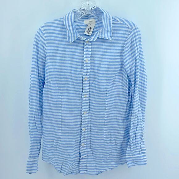 NWT CP SHADES 100% linen nautical beachy striped long sleeve CE button up shirt - Picture 1 of 6